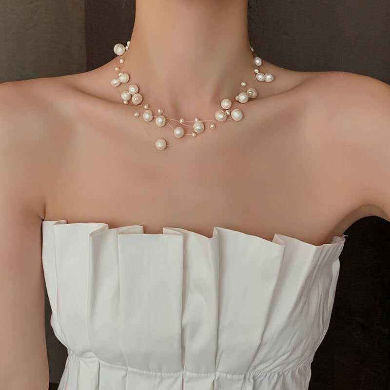 Korea Design Jewelry Natural Freshwater Pearl Hand Winding Necklace Elegant Women Party Accessories
