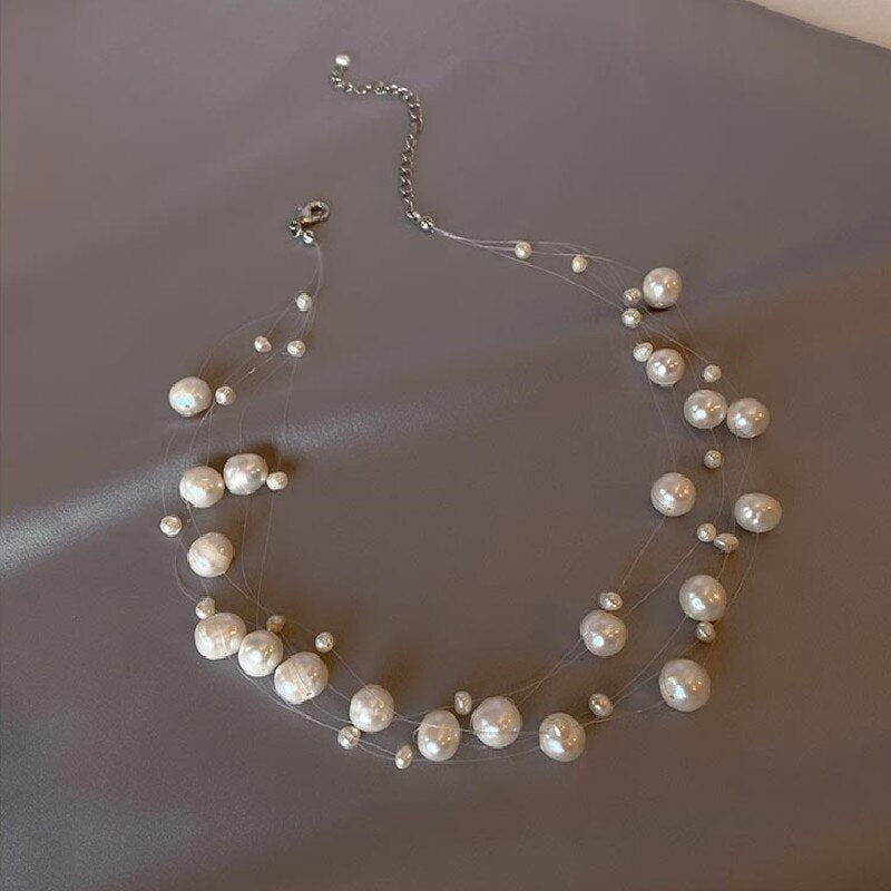 Korea Design Jewelry Natural Freshwater Pearl Hand Winding Necklace Elegant Women Party Accessories