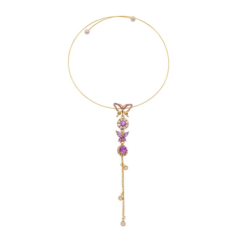 Korea Design Jewelry  Necklace Sexy Long Pendant Color Butterfly Crystal Female Banquet Necklace