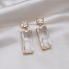 Korea Design Jewelry Simple Double Rectangle Crystal Glass Pendant Earrings  Women's Party Accessories