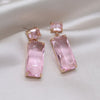 Korea Design Jewelry Simple Double Rectangle Crystal Glass Pendant Earrings  Women's Party Accessories