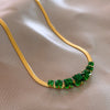 Korea Design Jewelry Simple Green Crystal Pendant Necklace Bracelet Elegant Women Party Accessories