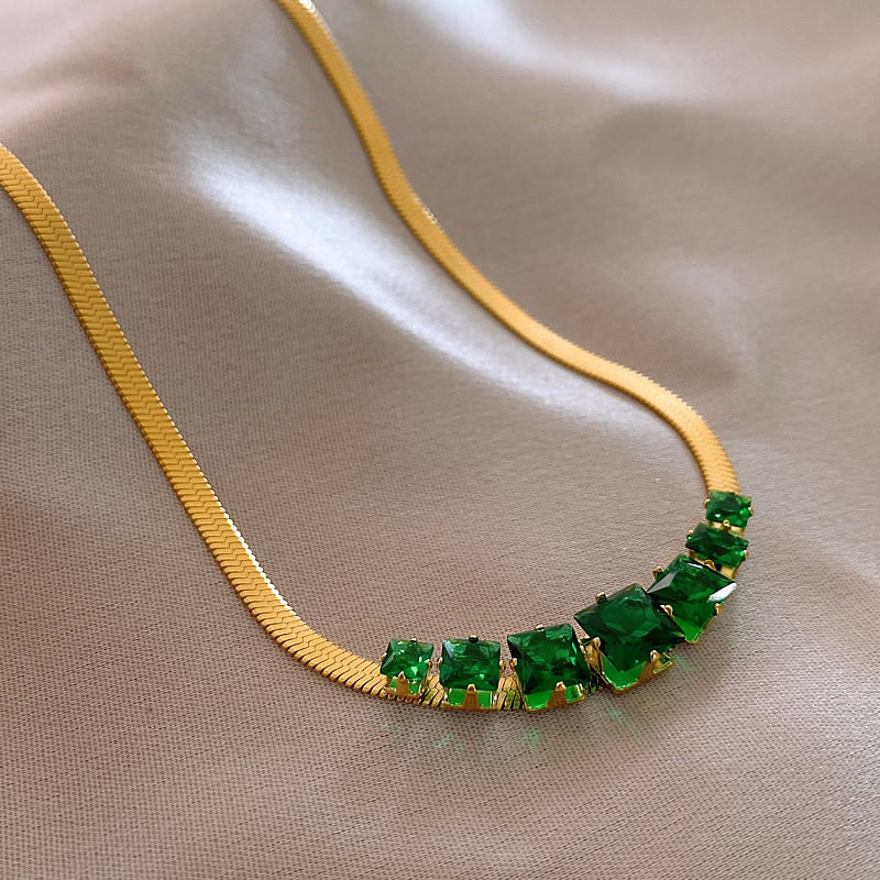 Korea Design Jewelry Simple Green Crystal Pendant Necklace Bracelet Elegant Women Party Accessories