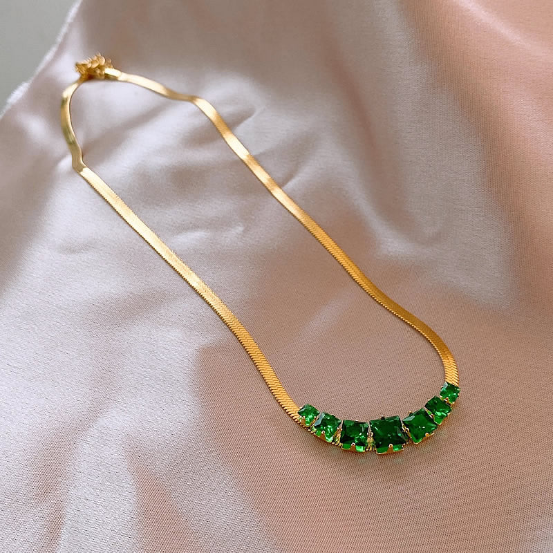 Korea Design Jewelry Simple Green Crystal Pendant Necklace Bracelet Elegant Women Party Accessories