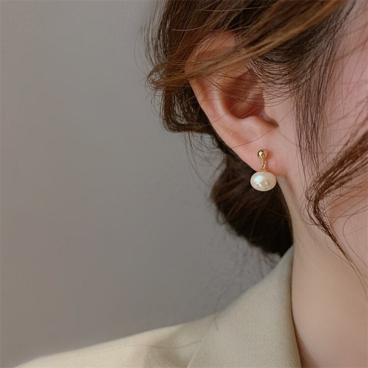 Korea Design Jewelry Simple Pearl Pendant Earrings Elegant Women Daily Work Accessories