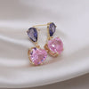 Korea Design Jewelry Simple Purple Crystal Water Drops Pink Zircon Love Pendant Earrings Sweet Women's Party Earring
