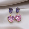 Korea Design Jewelry Simple Purple Crystal Water Drops Pink Zircon Love Pendant Earrings Sweet Women's Party Earring