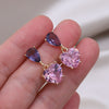 Korea Design Jewelry Simple Purple Crystal Water Drops Pink Zircon Love Pendant Earrings Sweet Women's Party Earring