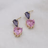 Korea Design Jewelry Simple Purple Crystal Water Drops Pink Zircon Love Pendant Earrings Sweet Women's Party Earring