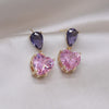 Korea Design Jewelry Simple Purple Crystal Water Drops Pink Zircon Love Pendant Earrings Sweet Women's Party Earring