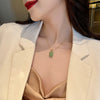 Korea Design Jewelry Simple Square Green Stone Pendant Necklace Elegant Women Type Clavicle Necklace