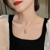 Korea Design Jewelry Simple Square Green Stone Pendant Necklace Elegant Women Type Clavicle Necklace