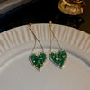 Korea Design Jewelry Sweet Green Love Heart Crystal Pendant Earrings  Women's Gala Party Accessories