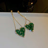 Korea Design Jewelry Sweet Green Love Heart Crystal Pendant Earrings  Women's Gala Party Accessories