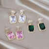 Korea Design Jewelry Zircon Leopard Square Crystal Pendant Earrings Elegant Women's Daily Work Accessories