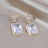 Korea Design Jewelry Zircon Leopard Square Crystal Pendant Earrings Elegant Women's Daily Work Accessories