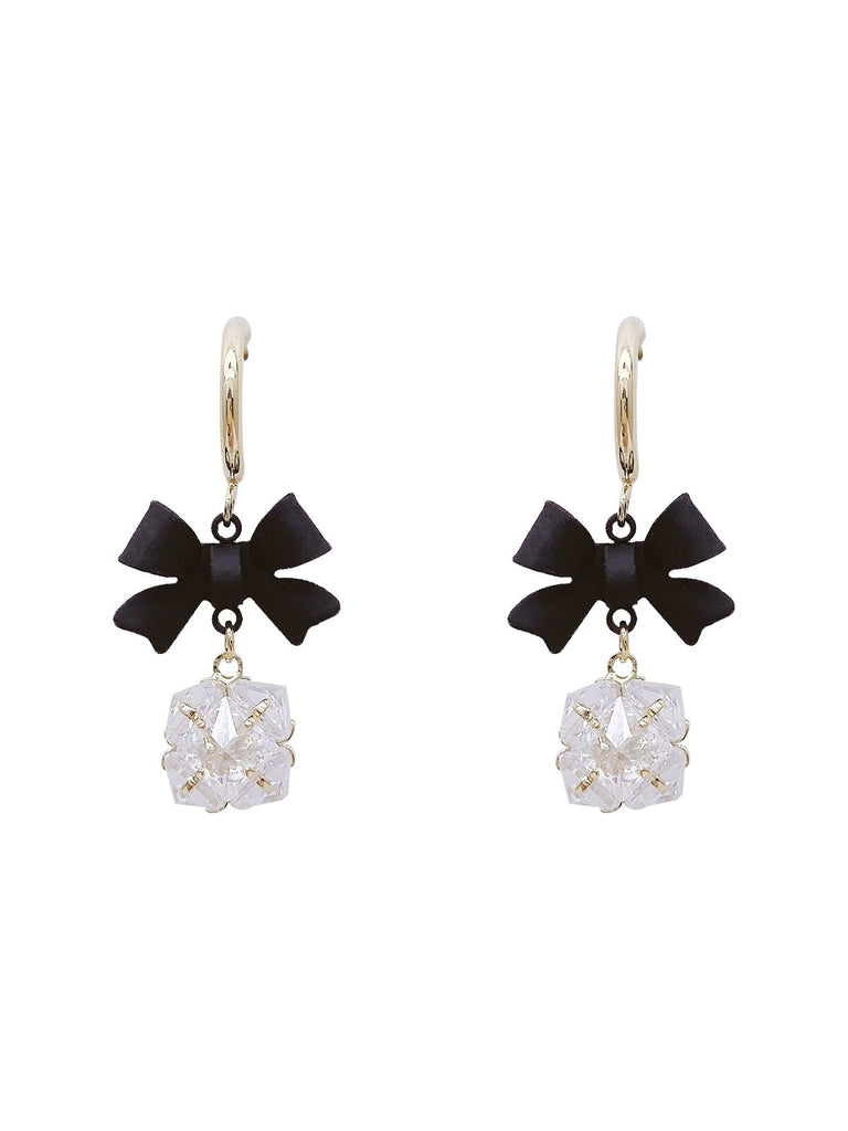 Korea Jewelry Copper Inlaid Zircon Ball Pendant Black Paint Bow Earrings Elegant Women's Party Party Accessories