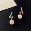 Korea Jewelry Copper Inlaid Zircon Spiral natura Pearl Pendant Earrings Unusual Girl Gift Women's Daily Work earring