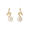 Korea Jewelry Copper Inlaid Zircon Spiral natura Pearl Pendant Earrings Unusual Girl Gift Women's Daily Work earring