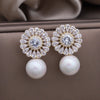 Korea Jewelry Copper Set Zircon 14K Gold plated Round Drop Pearl Pendant Earring Elegant Women's Evening Accessories