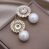 Korea Jewelry Copper Set Zircon 14K Gold plated Round Drop Pearl Pendant Earring Elegant Women's Evening Accessories