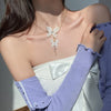 Korea Jewelry Exaggerated White Satin Cloth Butterfly Pendant Necklace Elegant Women Summer Style Wedding Necklace