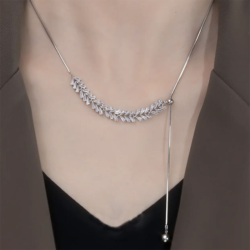 Korea Jewelry  High Sense Zircon Wheat Ear Necklace Sexy Women Stretchable Adjustable Necklace Accessories