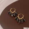 Korea Jewelry Sweet Love Black Round Crystal Tassel Pendant Earrings Simple Elegant Women's Daily Work Accessories