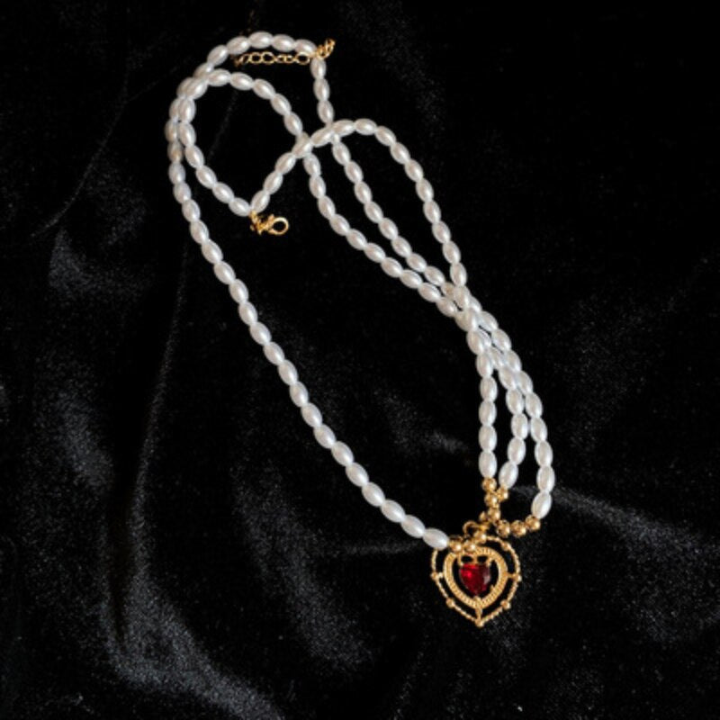 Korean Double-Layer Pearl Love Pendant Necklace Female 2021 Retro French Design  Wedding Banquet Mother's Day Gift