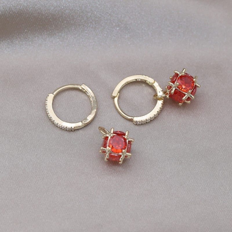 Korean Design Jewelry 14K Gold Plated Orange Zirconium Ball Pendant Earrings Elegant Women's Daily Work Accessories