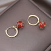 Korean Design Jewelry 14K Gold Plated Orange Zirconium Ball Pendant Earrings Elegant Women's Daily Work Accessories