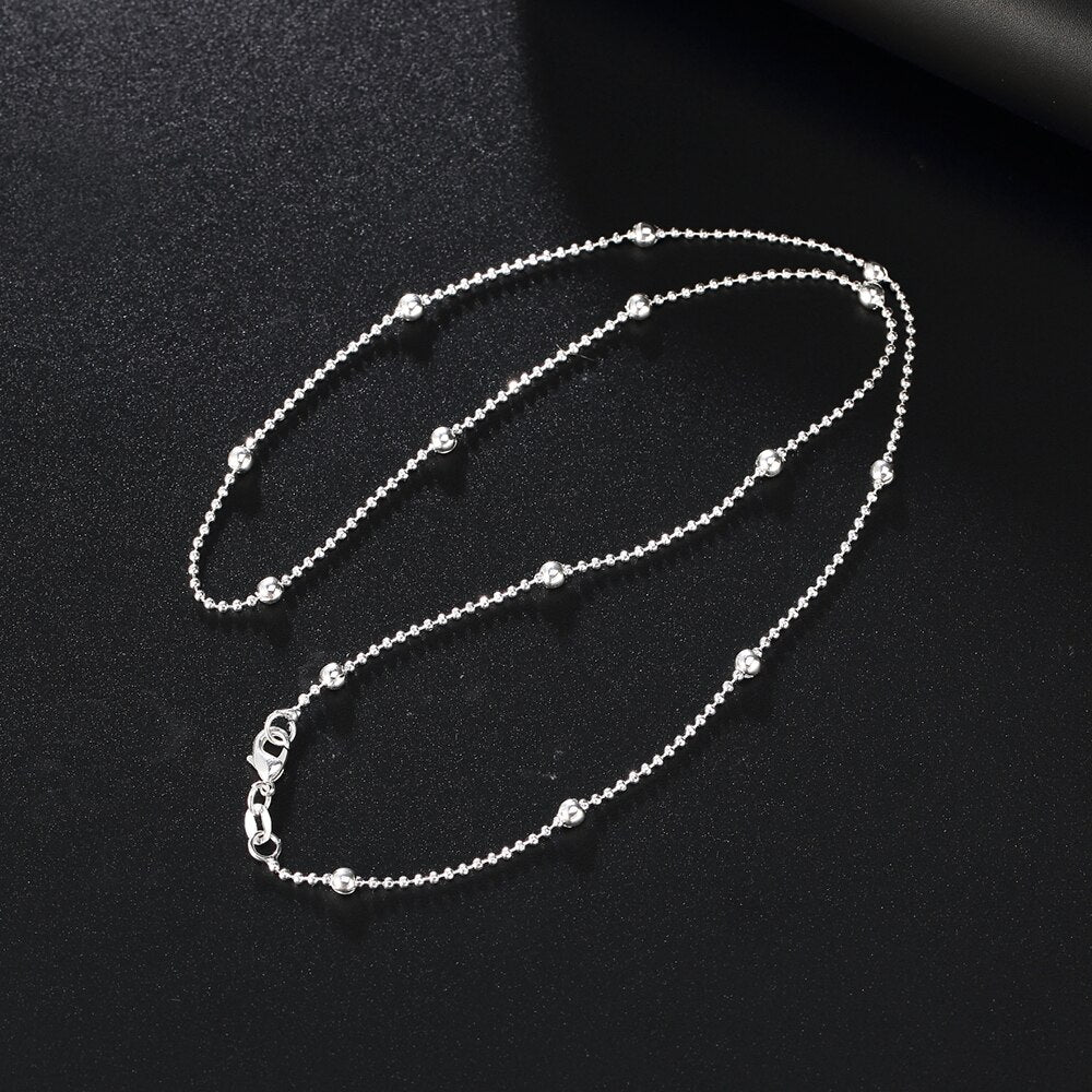 Korean 925 Stamped Silver charms Round beads chain Necklace For Women 16-24 inch party wedding Jewelry accessories gift