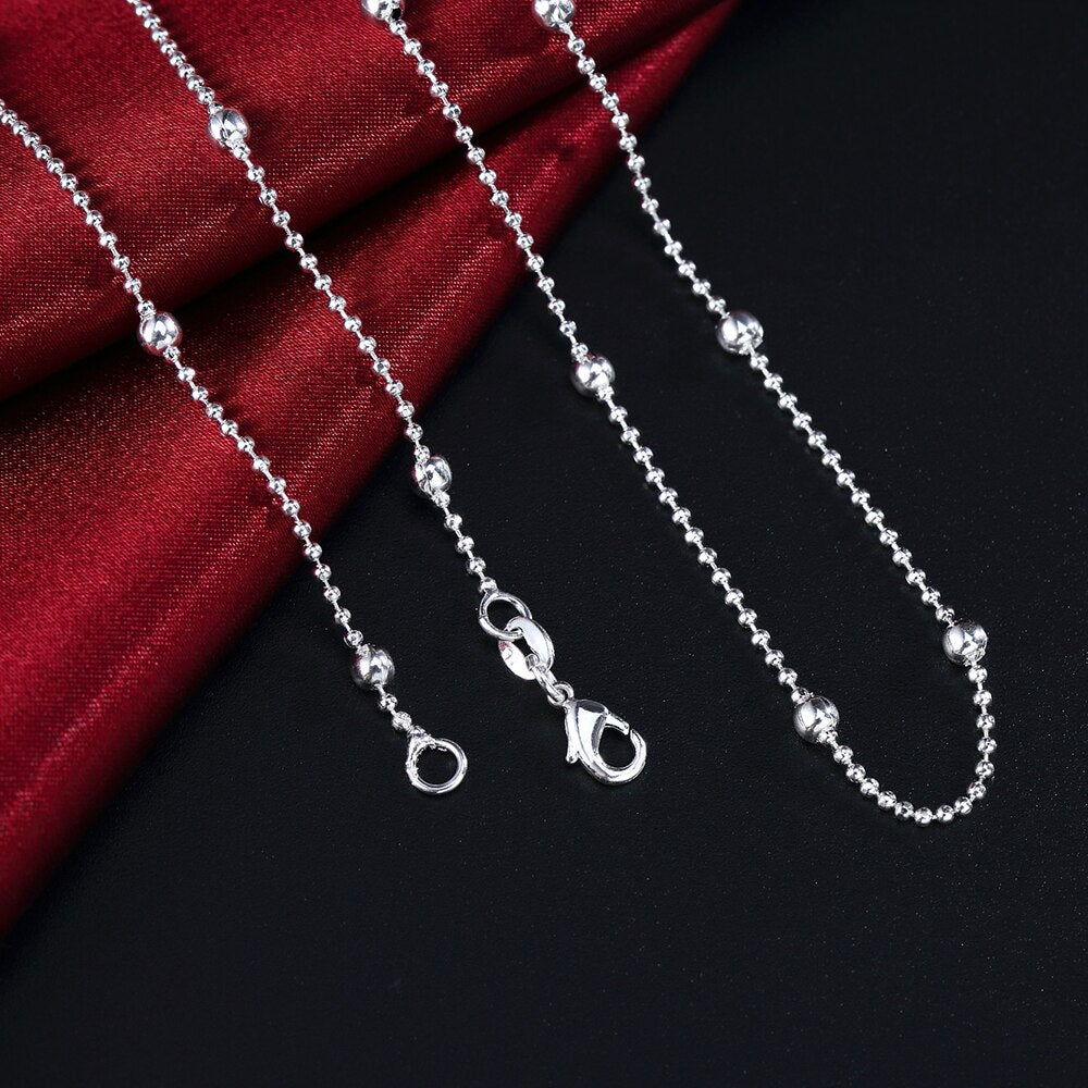 Korean 925 Stamped Silver charms Round beads chain Necklace For Women 16-24 inch party wedding Jewelry accessories gift