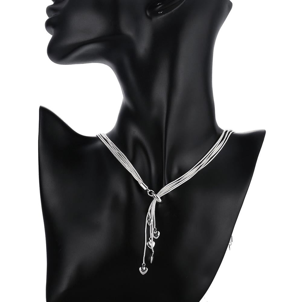 Korean 925 Sterling Silver romantic tassels heart Bracelets necklace for Women Gift Party wedding Jewelry set