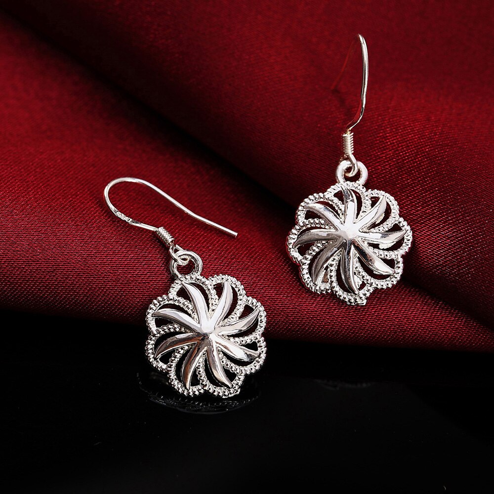 Korean 925 sterling Silver Pretty Flowers necklace earrings Jewelry sets for women charms wedding party gifts jewelry