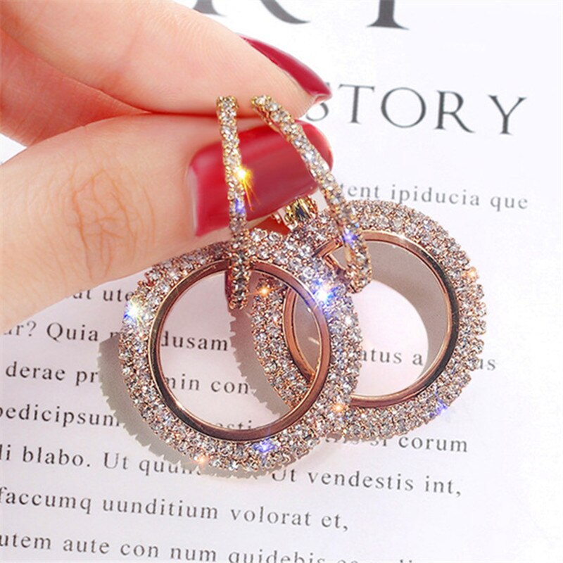 Korean selling jewelry  shiny crystal triangle pendant earrings elegant sexy women's prom party accessories