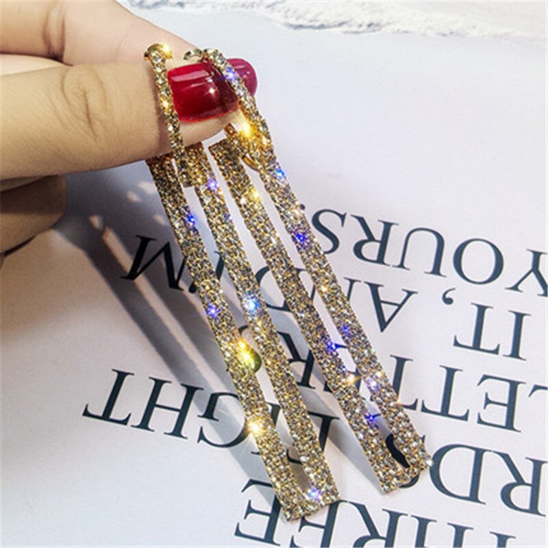 Korean selling jewelry  shiny crystal triangle pendant earrings elegant sexy women's prom party accessories