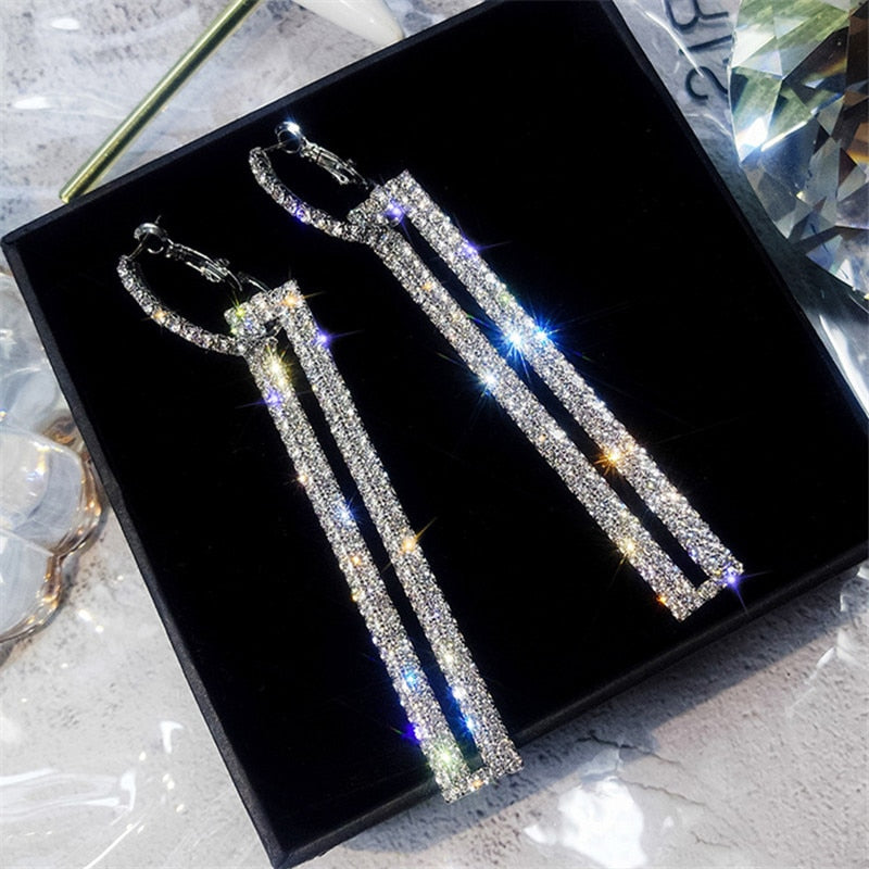 Korean selling jewelry  shiny crystal triangle pendant earrings elegant sexy women's prom party accessories