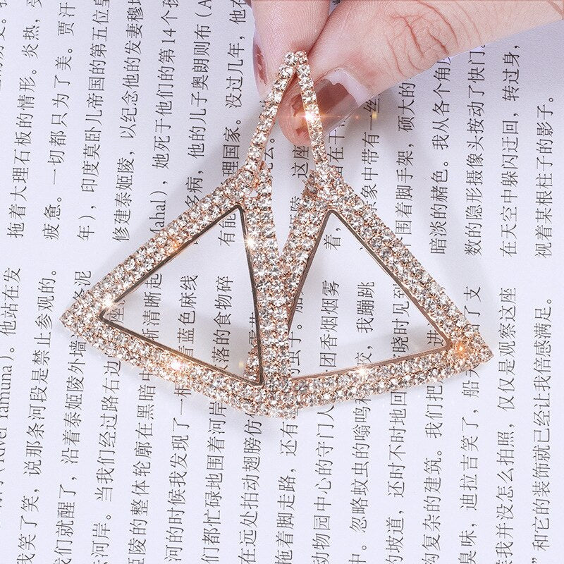 Korean selling jewelry  shiny crystal triangle pendant earrings elegant sexy women's prom party accessories