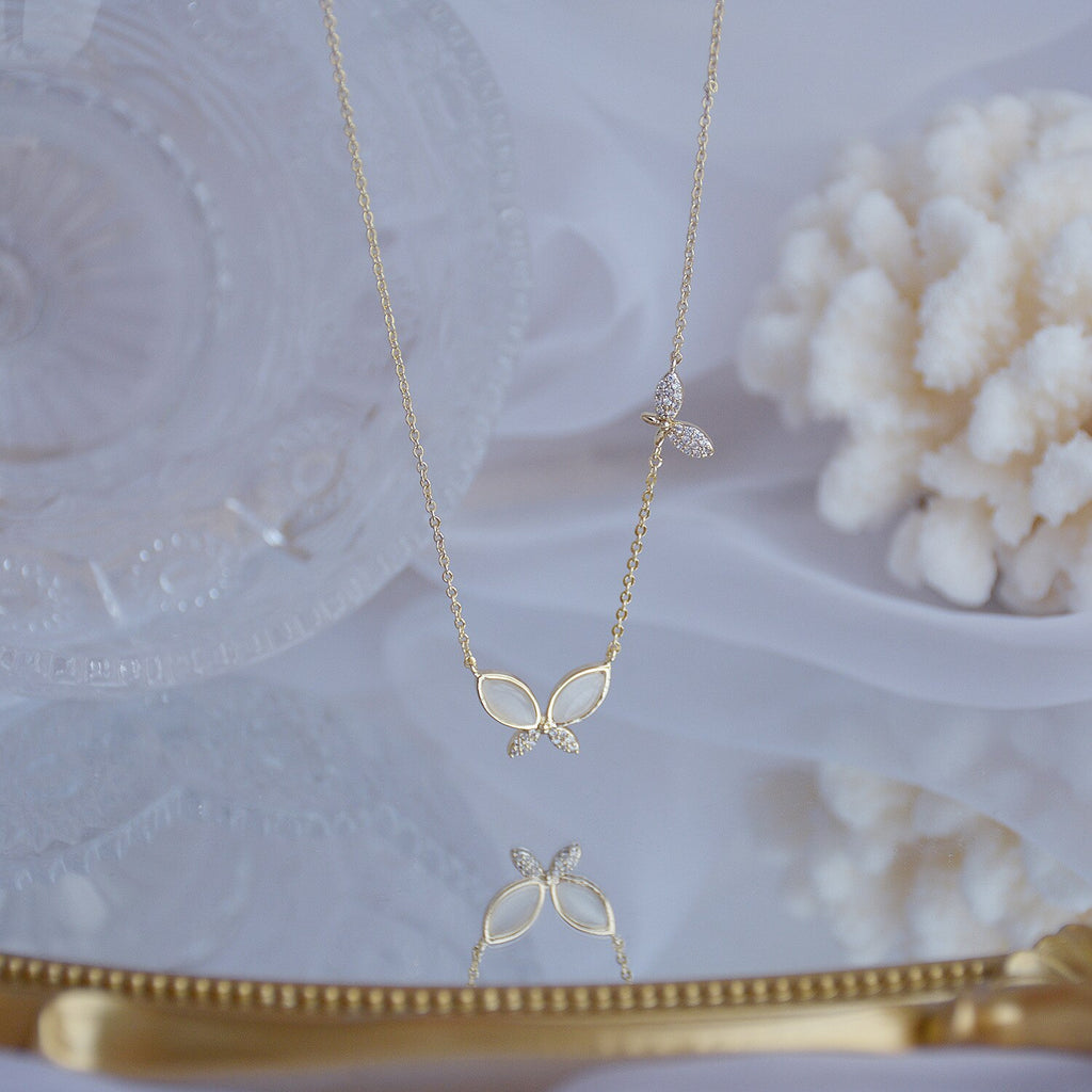 Korean design jewelry exquisite copper inlaid zircon opal butterfly pendant elegant female clavicle necklace