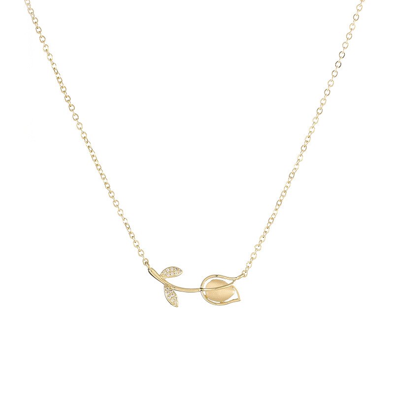 Korean design jewelry exquisite  zircon opal tulip flower pendant necklace sexy clavicle necklace for women