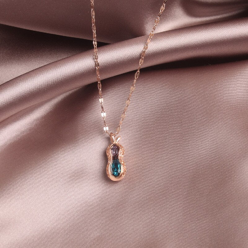Korean design jewelry simple titanium steel clavicle peanut color crystal pendant female necklace pearl necklace