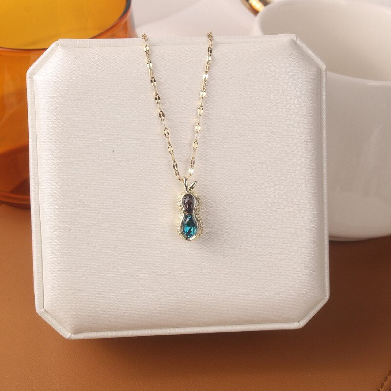 Korean design jewelry simple titanium steel clavicle peanut color crystal pendant female necklace pearl necklace