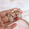 Korean jewelry sweet dripping bowknot  dripping zircon pendant earrings elegant women's wedding party earrings