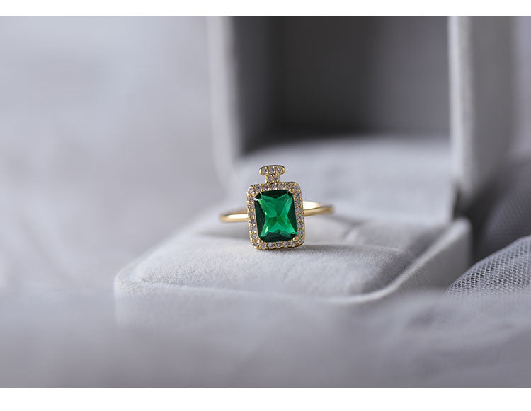 Korean  high-end emerald square perfume bottle pendant jewelry set elegant women's wedding party accessories