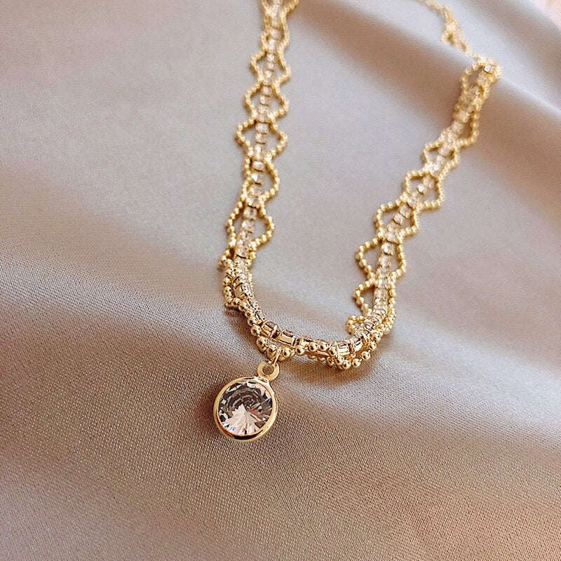 Kpop Crystal Choker Necklaces for Women Girls Fairy Shiny Large Zircon Plated 3 Layers Clavicle Chain Necklace Wedding Jewelry