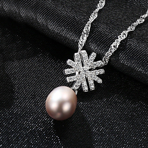 925 Sterling Silver Necklace 8-9mm Pearl Snowflake Natural pearl Pendant Necklace for Women Fine Jewelry Gift