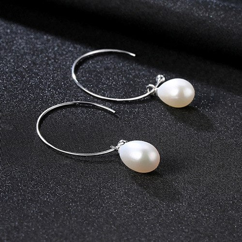 925 Sterling Silver Pearl Earrings Simple Design Natural Pearl Big Hoop Earrings for Women Fine Jewelry Gift
