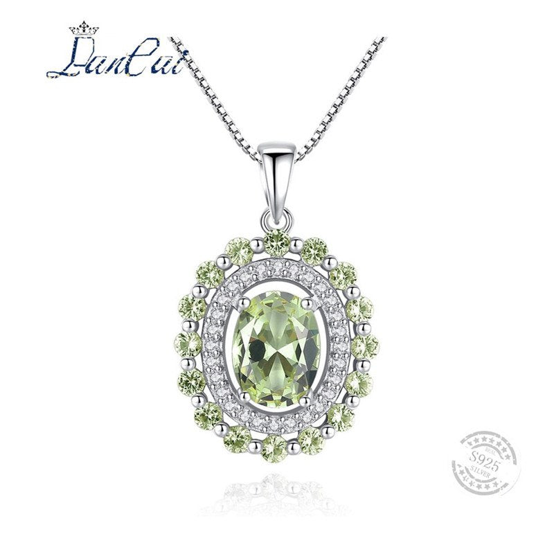Fashion Manual 925 Sterling Silver Necklace Oval Shape Peridot Pendant Necklace for Women Fine Jewelry Best Lovers Gift