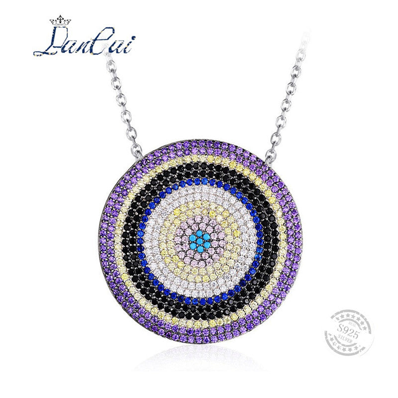 Fashion Manual 925 Sterling Silver Necklace Simple Geometric Round Zircon Pendant Necklace for Women Fine Jewelry Gift